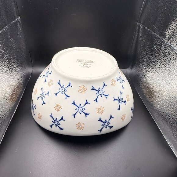 Temp-Tations Oval Ceramic Serving Bowl Handles Blue Gold Atomic Floral Pattern - Picture 5 of 10